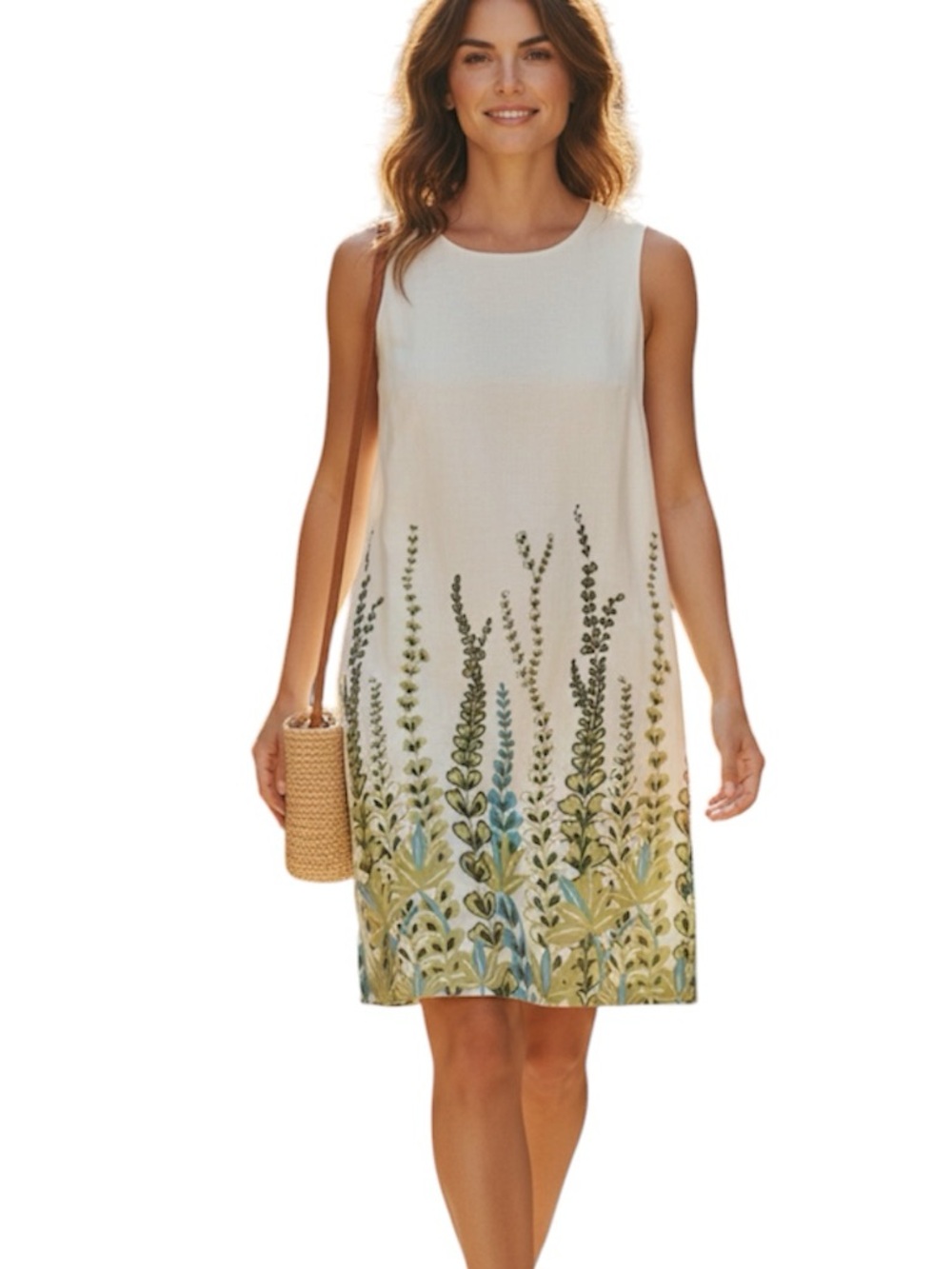 LOFT Cream Sleeveless Floral Border Print Shift Dress